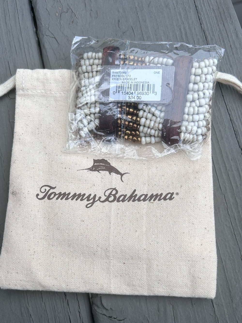 Tommy Bahama Cream, Gold and Brown Beaded Stretch Bracelet